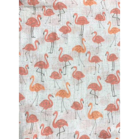 Pink & Coral Flamingos on White - Shannon Embrace - Cotton Double Gauze Fabric - 41.5"x52" Remnant