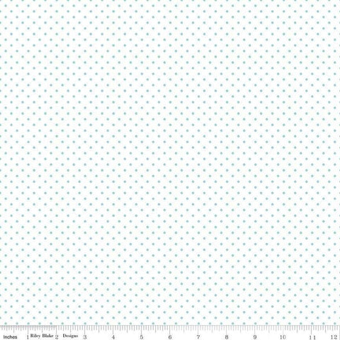 Swiss Dot On White Scuba Blue - Riley Blake Cotton Fabric - 14.5"x45" Remnant