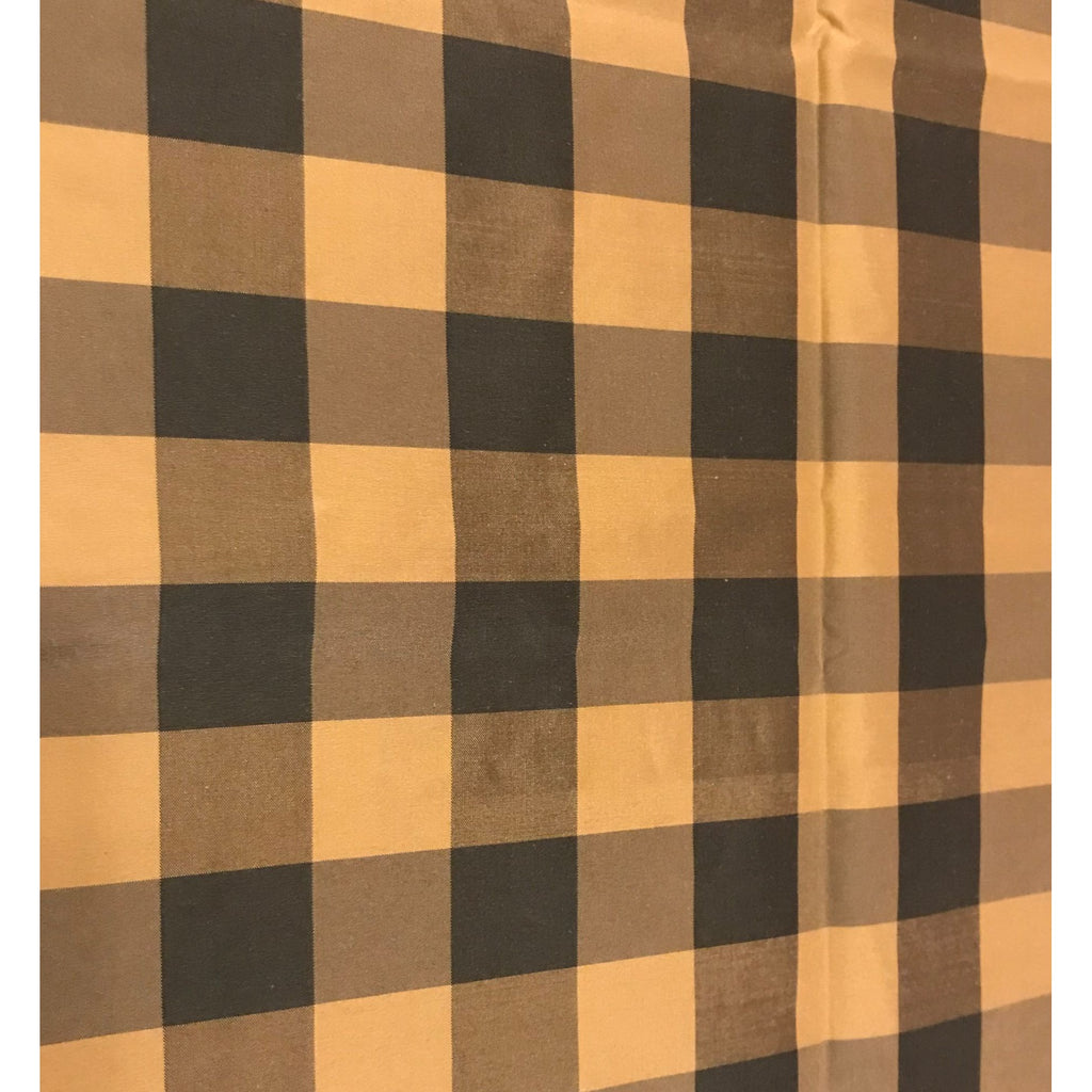 Gold & Steel Blue Check Silk TAFFETA Fabric 18"x26" Remnant