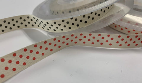 100% Cotton Polka Dot Ribbon Trim Made in France 9/16" wide (2 Colors to choose from)