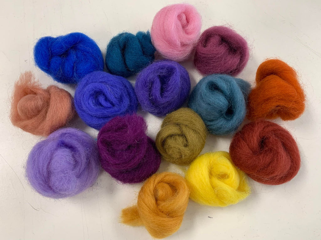 15 Color Set - Needle Felting Finest Romney & Merino Wool Roving 3 oz total