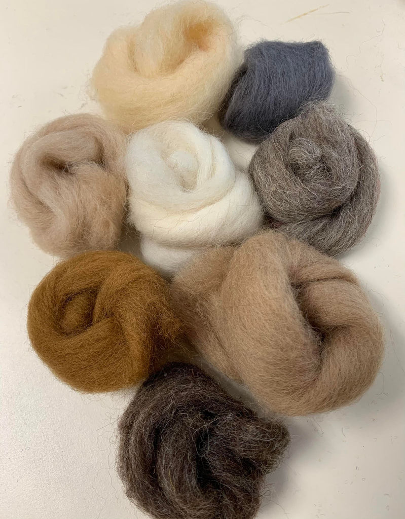 8 Color Set Neutrals - Needle Felting Finest Romney & Merino Wool Roving