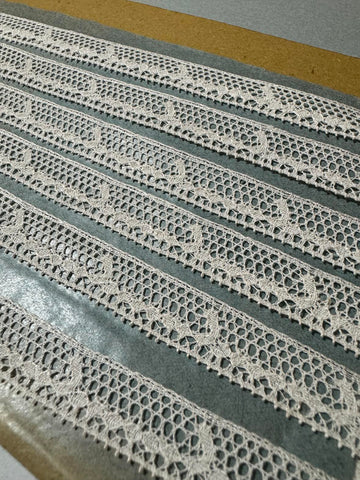 Antique French Cotton Heirloom Border Lace Trim White 9/16" wide Made in France