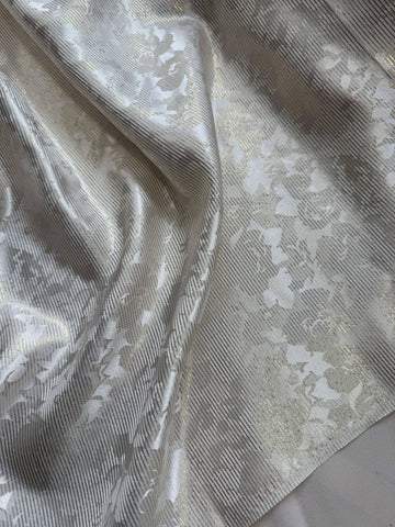 Ivory & Gold Floral - Silk Satin Jacquard Fabric