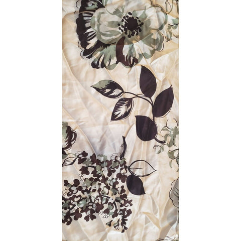 Sage & Brown Floral Silk Charmeuse Fabric 15"x9"