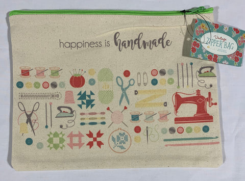 Lori Holt Large Canvas Bag Happiness is Handmade