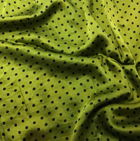 Chartreuse Green & Black 3/16" Polka Dots - Hand Dyed Silk Charmeuse Fabric