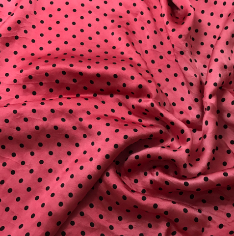 Cherry Red & Black 3/16" Polka Dots - Hand Dyed Silk Charmeuse Fabric