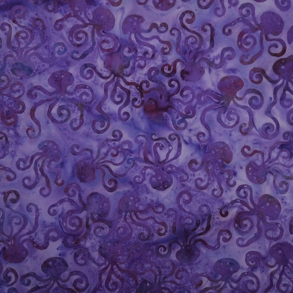Coral Treasure - Deep Purple Coral Octopus - Batik by Mirah Cotton Fabric - 34"x45" Remnant