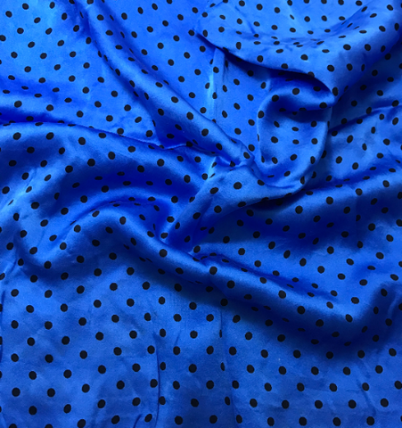Cornflower Blue & Black Polka Dots - Hand Dyed Silk Charmeuse Fabric