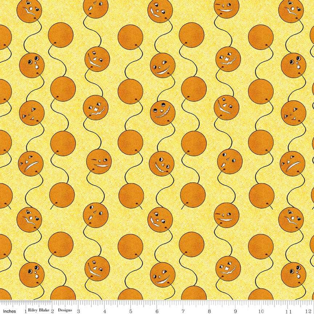 Costume Maker's Ball Jack-O-Lantern Balloons Yellow - Riley Blake Cotton Fabric 44"x1yd 19" Remnant