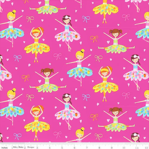 Flannel Ballerina Bow Main Pink - Riley Blake Cotton Flannel Fabric - 28"x45" Remnant