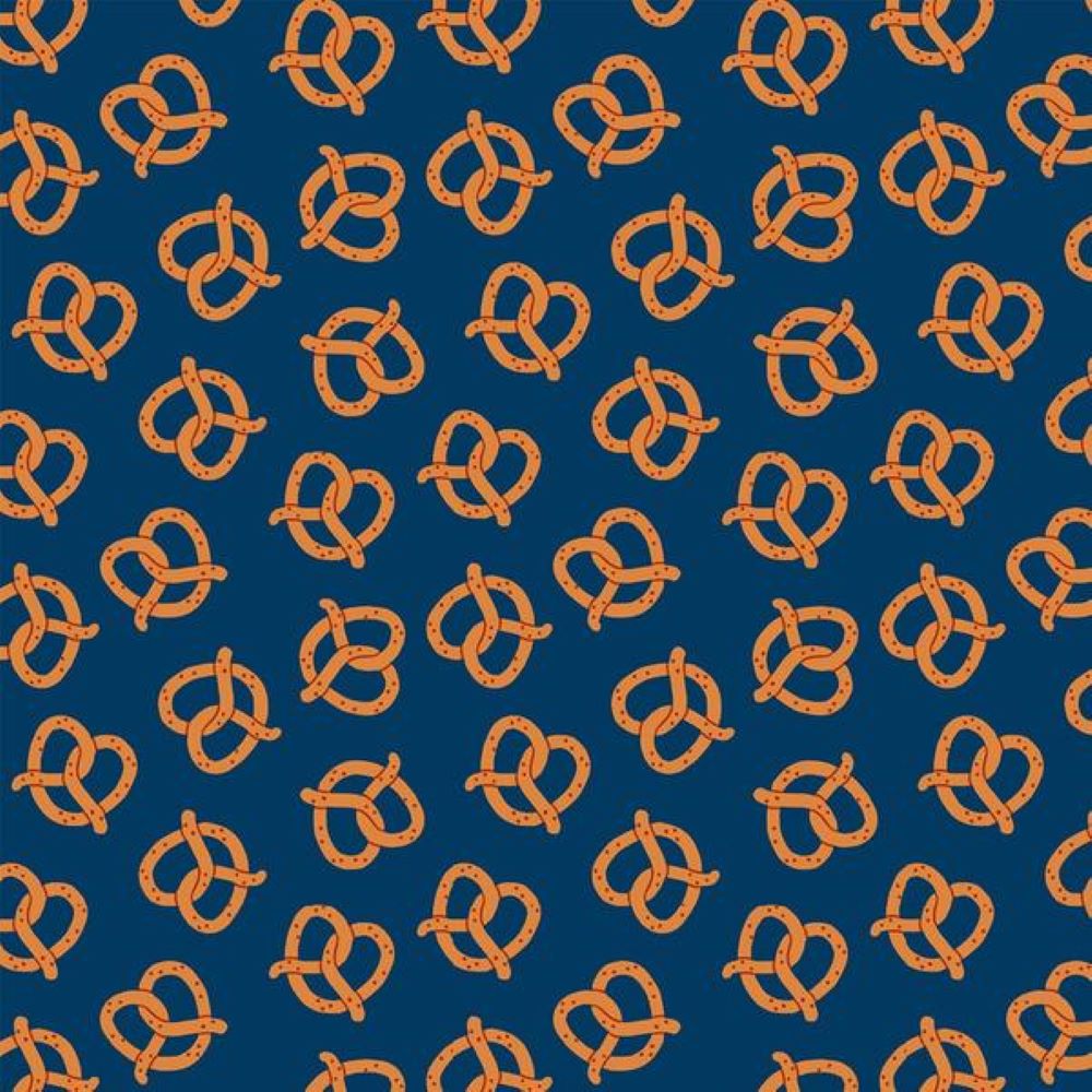 Food Truck Pretzel Royal Blue- Paintbrush Studio Cotton Fabrics 14"x42" Remnant
