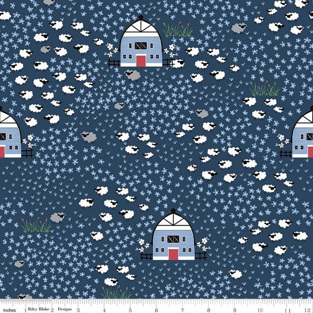 Fox Farm Field Navy- Riley Blake Cotton Fabric