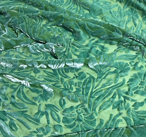 Sage Green Floral - Hand Dyed Burnout Silk Velvet