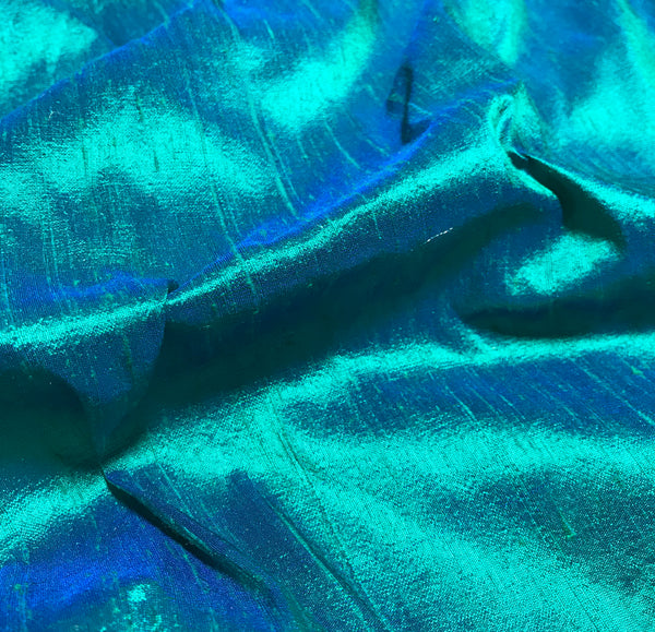 Blue Green Iridescent Silk Dupioni Fabric 25.75 x 7.5