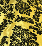 Bright Yellow with Large Black Damask - Flocked Velvet Faux Silk Taffeta Fabric