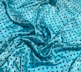 Aqua & Black 3/16" Polka Dots - Hand Dyed Silk Charmeuse Fabric