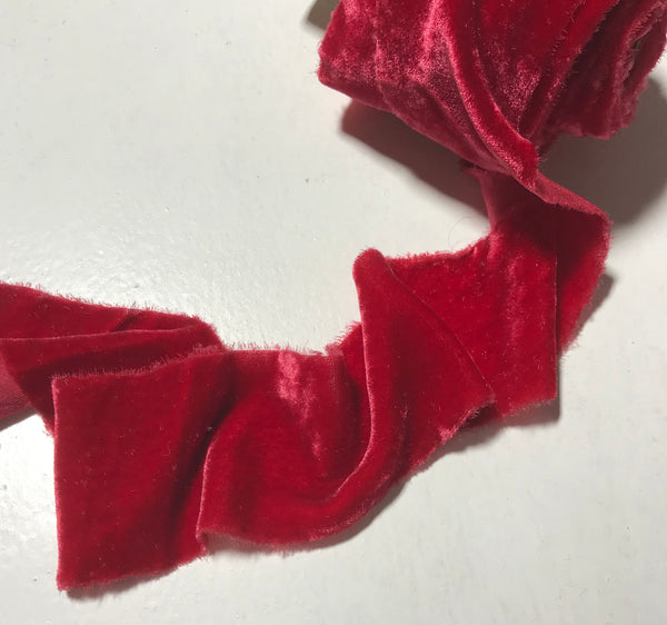 Deep Red Hand Dyed Silk Ribbon - KrasnovaSilk