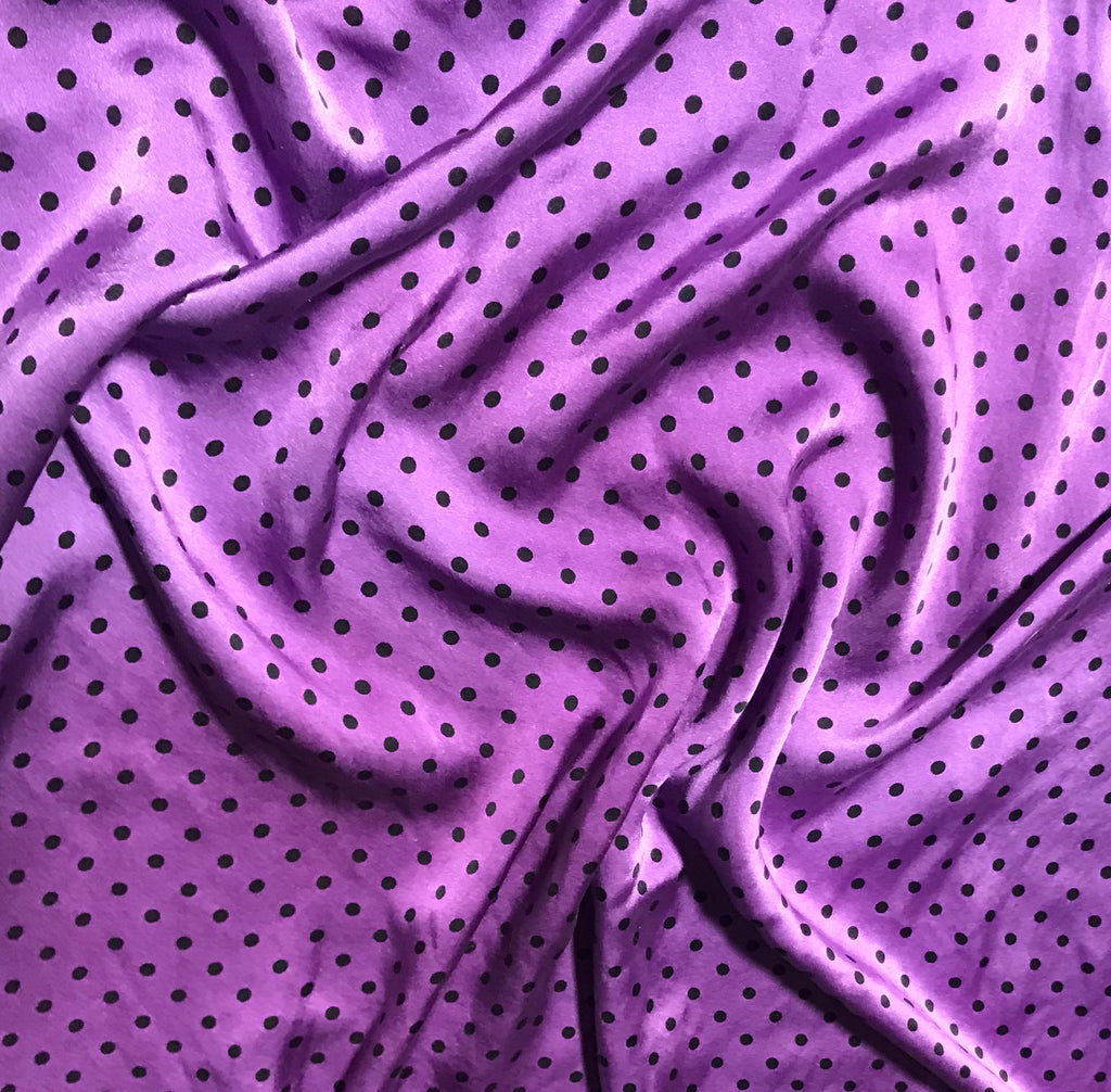 Purple & Black 3/16" Polka Dots - Hand Dyed Silk Charmeuse Fabric