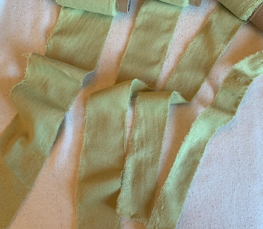 Pear Green 100% Silk Noil Ribbon ( 4 Widths to choose from)
