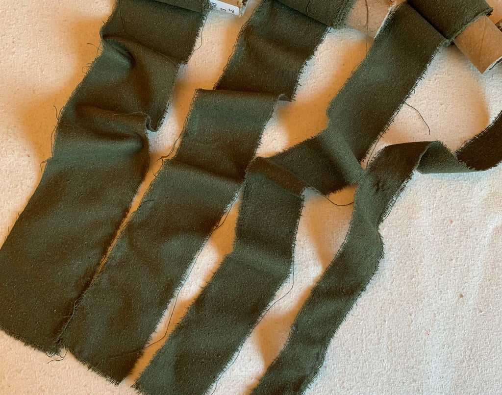 Olive Green 100% Silk Noil Ribbon ( 4 Widths to choose from)