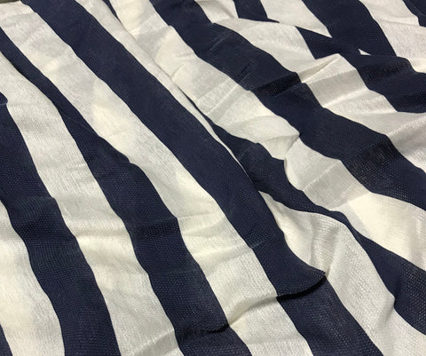 Maggy London Cream & Navy Stripe - Rayon Woven Fabric