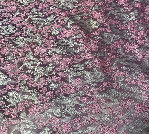 Lavender & Pink Dragons - Faux Silk Brocade Fabric