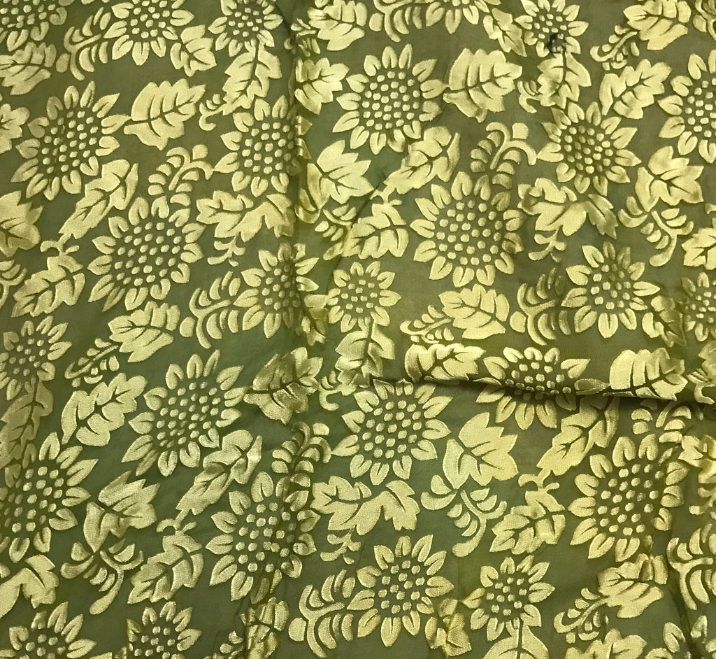 Avocado Green Sunflowers Floral - Hand Dyed Burnout Devore Silk Satin