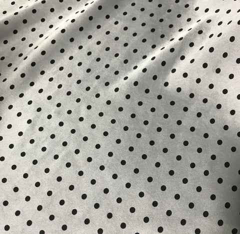 Silver & Black 3/16" Polka Dots - Hand Dyed Silk Charmeuse Fabric