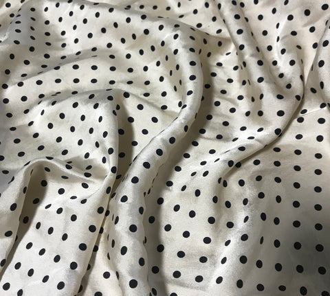 Ecru & Black 3/16" Polka Dots - Hand Dyed Silk Charmeuse Fabric