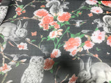 Black with Forest Animals - Polyester Chiffon Fabric