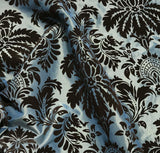 Golden Blue with Brown Small Damask - Flocked Velvet Faux Silk Taffeta Fabric