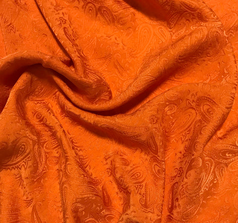 Pumpkin Orange Paisley - Hand Dyed Silk Jacquard
