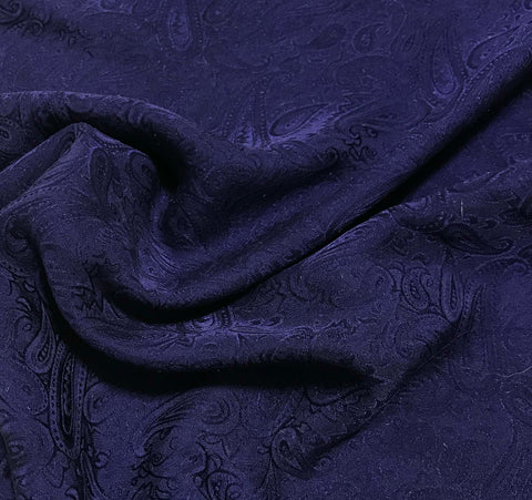 Midnight Blue Paisley - Hand Dyed Silk Jacquard