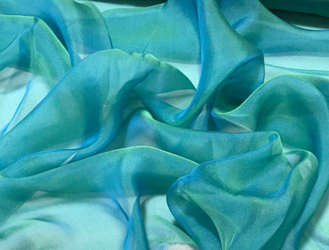 Aqua Peacock - Iridescent Silk Chiffon