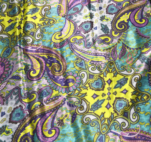 Lavender Periwinkle and Lime Paisley - Silk Charmeuse