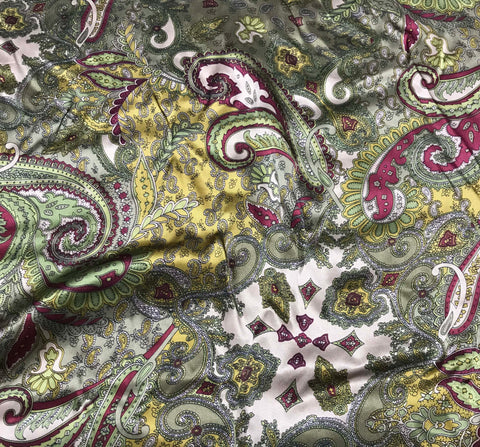 Olive Green Paisley - Silk Charmeuse