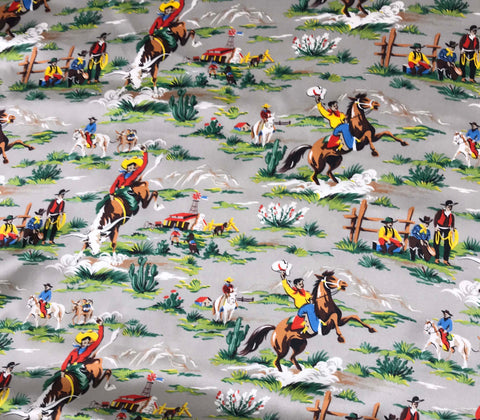 Gray Western Ranch Cowboys - Silk Charmeuse