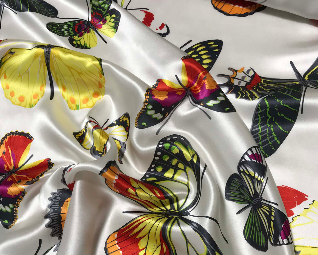 Butterflies on White - Silk Charmeuse