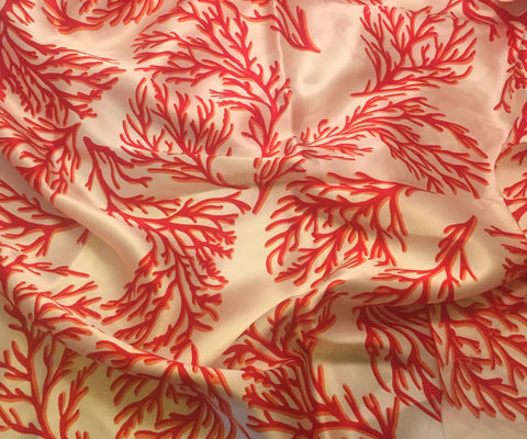 White with Coral - Silk Charmeuse (45")