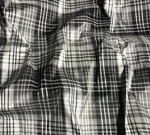 Gray Plaid - Silk Dupioni Fabric - 2 Yards, 14" x 54" Remnant