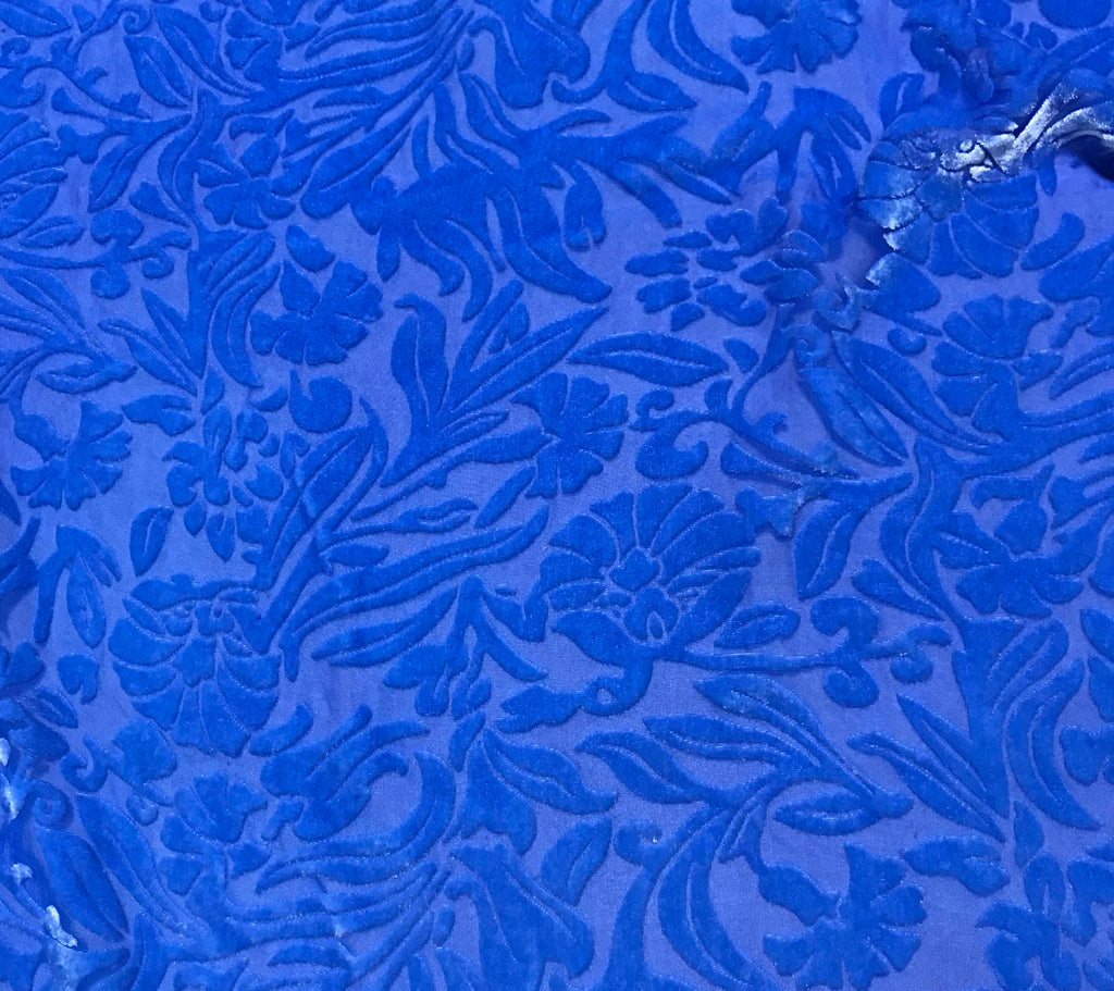 Cornflower Blue Floral - Hand Dyed Burnout Silk Velvet