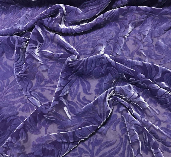 Dark Denim Blue Floral - Hand Dyed Burnout Silk Velvet