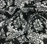 Black & White Damask - Faux Silk Charmeuse Satin Fabric