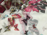 White with Butterflies - Polyester Gauze Voile