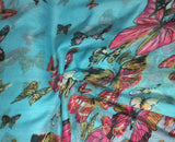 Turquoise with Butterflies - Polyester Gauze Voile