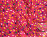 Fuchsia Pink with Multi Polka Dots - Polyester Gauze Voile