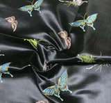 Black with Butterflies - Faux Silk Brocade Fabric