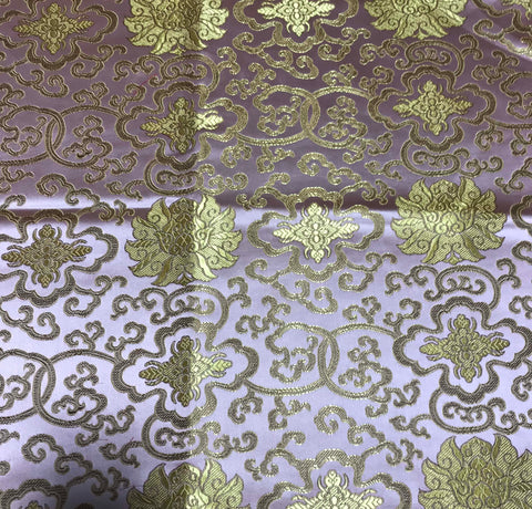 Baby Pink & Gold Medallions - Faux Silk Brocade Fabric